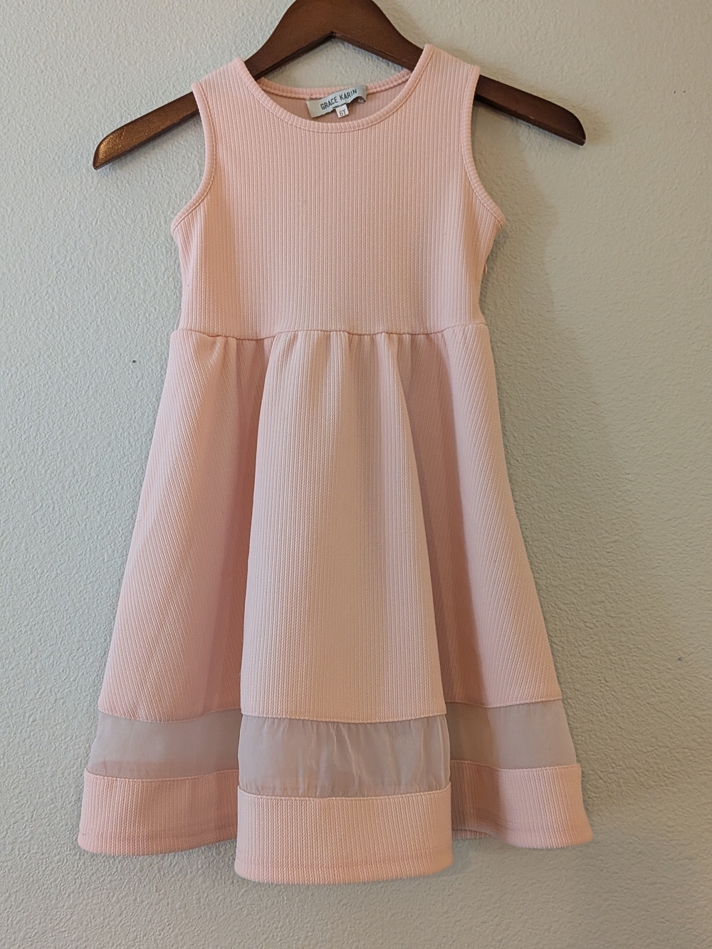 Grace Karin Light Pink Ribbed Sleeveless Party Dress for Girls